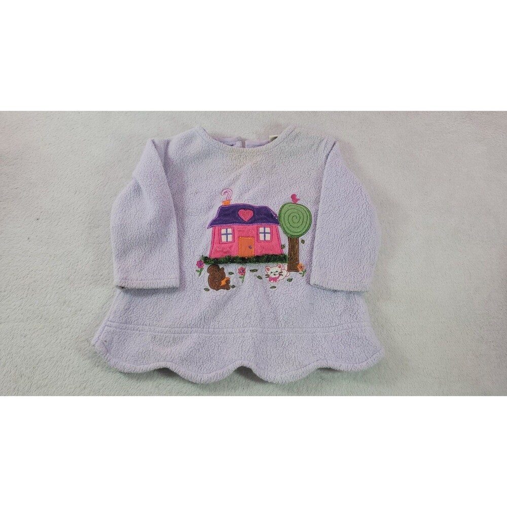 Vtg B.T. Kids Baby Girl Fleece Sweater 12M Embroidered House Tree Flowers 90s